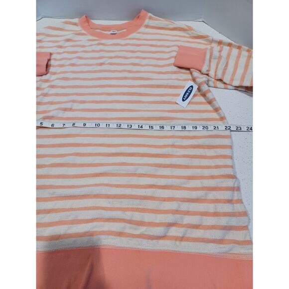 Old Navy Loose Striped Cali-Fleece Terry Tunic Sweatshirt coral and cream Size M - Picture 4 of 5